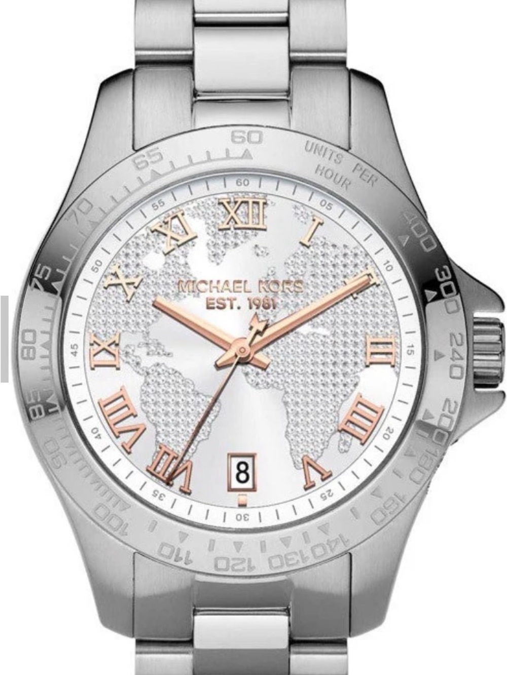 Michael Kors Layton Silver world map  Silver Steel  Watch For Women
